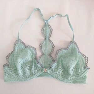 Free People Intimately Underwire Front Closure Lace Bra Teal and Grey Size 32C